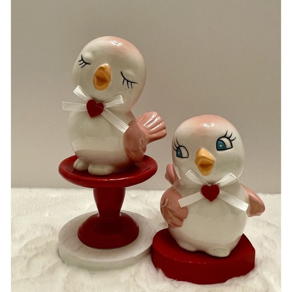 New Set of 2 Pink Retro Bird Ceramic Love Bird Valentines Lovebirds Pastel - Picture 4 of 9